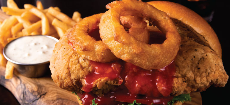 Buffalo Chicken Onion Ring Sandwich